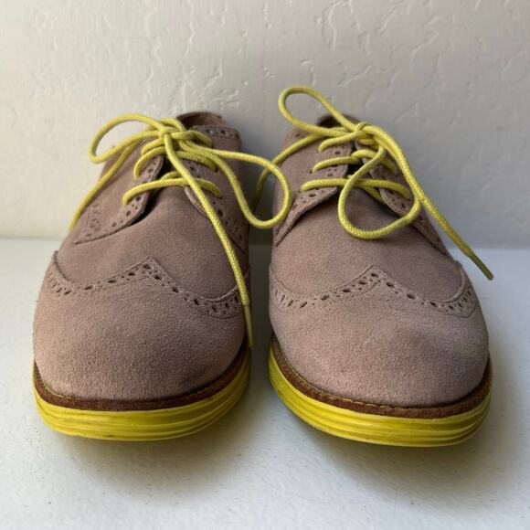 Cole Haan Alisa Lunargrand Wingtip Oxfords Women's 7.5 Tan Neon Suede Preppy - Picture 4 of 14